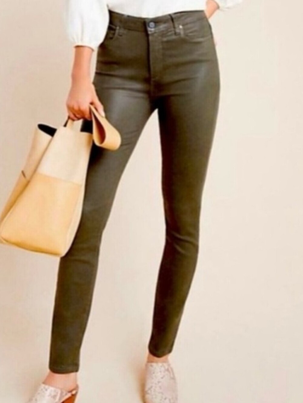 Paige Hoxton Ankle High Rise Chive Lux Coating Jeans Size 30 Olive Green New